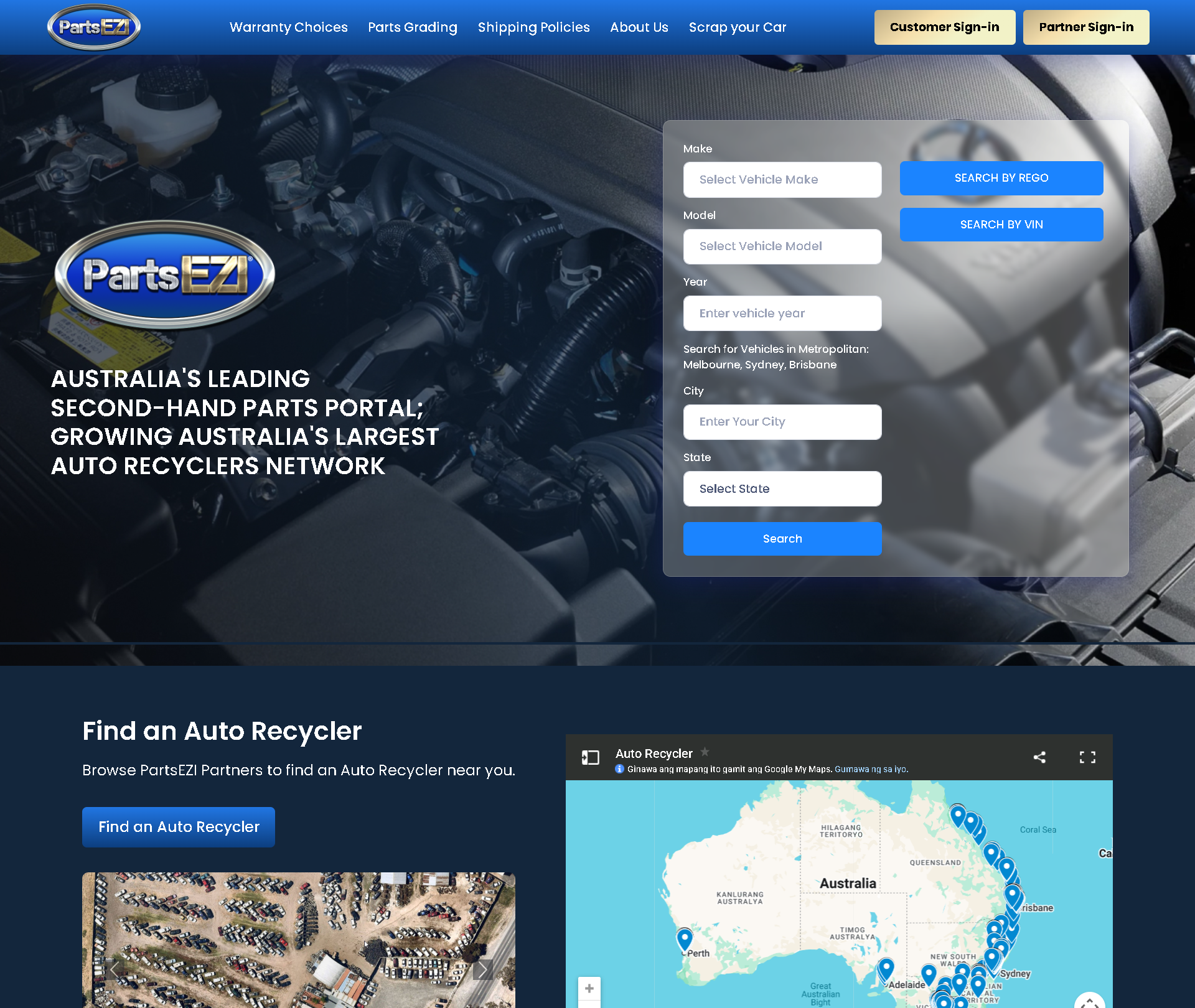 PartsEZI Australia website homepage